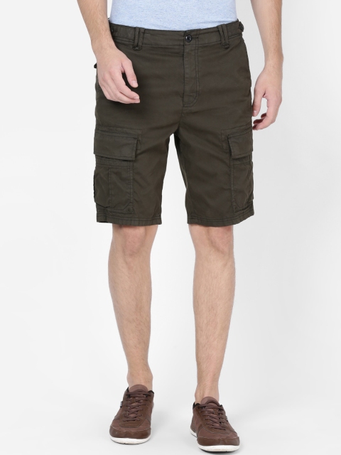 

t-base Men Olive Green Solid Regular Fit Cargo Shorts