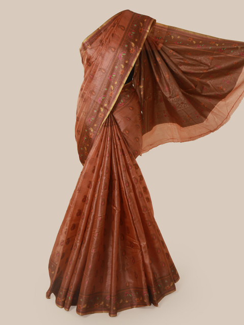 

Pothys Brown Pure Silk Woven Design Tussar Saree