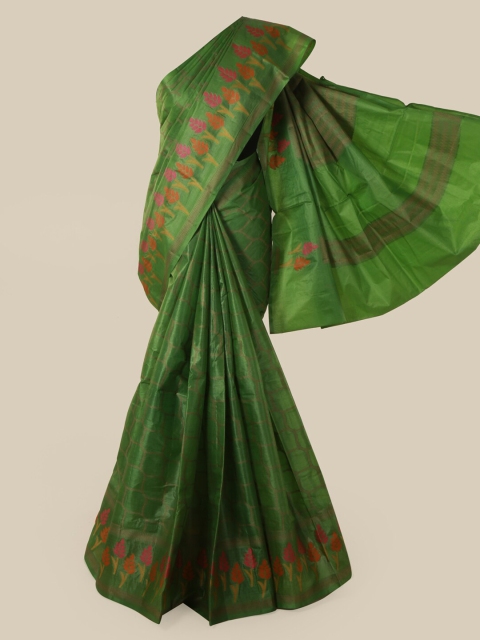 

Pothys Green Pure Silk Checked Tussar Saree