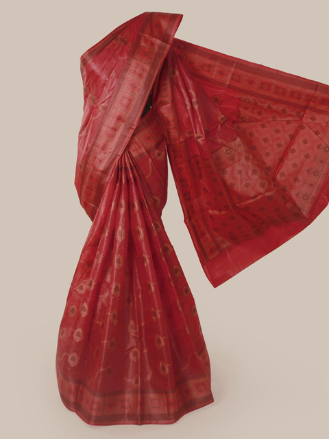 

Pothys Pink Pure Silk Printed Tussar Saree