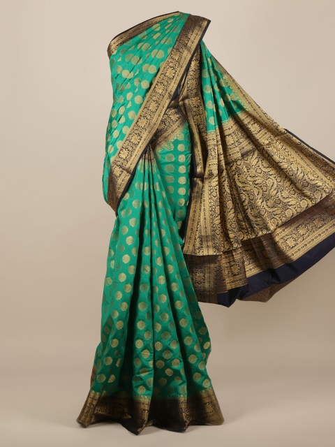

Pothys Green & Gold-Toned Jute Silk Woven Design Saree