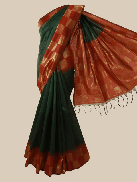 

Pothys Green Solid Jute Silk Saree