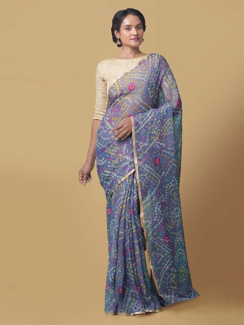 

Unnati Silks Blue Pure Chiffon Printed Bandhani Saree