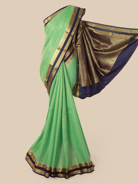 

Pothys Green & Gold-Toned Pure Silk Woven Design Mysore Silk Saree