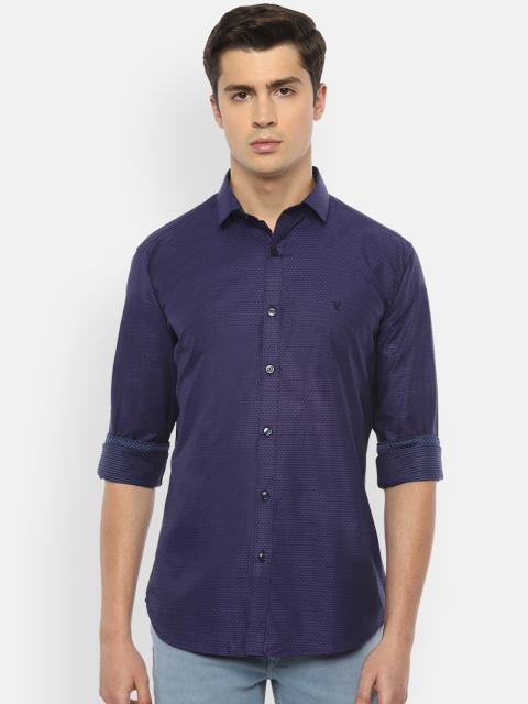 

V Dot Men Navy Blue Slim Fit Self-Design Pure Cotton Casual Shirt