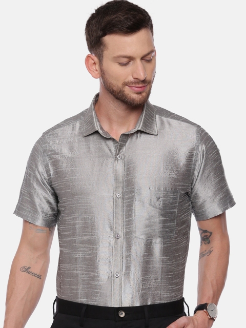 

CROYDON Men Steel Grey Regular Fit Solid Party Shirt