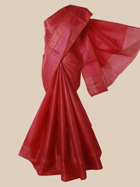 

Pothys Red Pure Silk Solid Tussar Saree