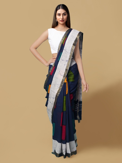 

Unnati Silks Blue Pure Cotton Printed Bhagalpuri Saree