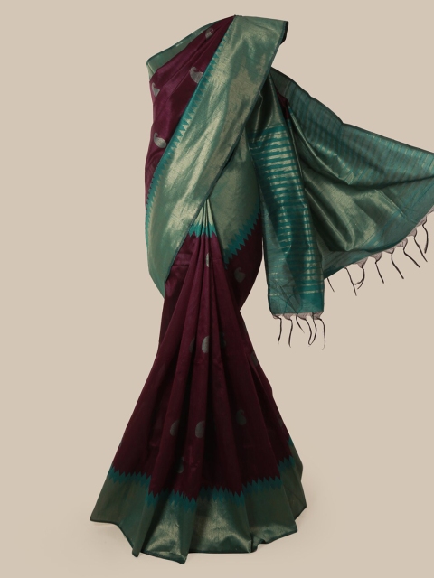 

Pothys Burgundy & Green Jute Silk Woven Design Saree