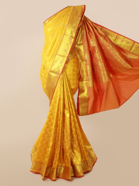 

Pothys Yellow Pure Silk Embellished Kanjeevaram Saree