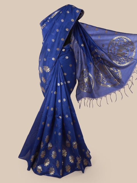 

Pothys Blue & Gold-Toned Jute Silk Woven Design Saree