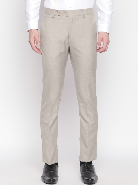 

Solemio Men Cream-Coloured Slim Fit Solid Formal Trousers