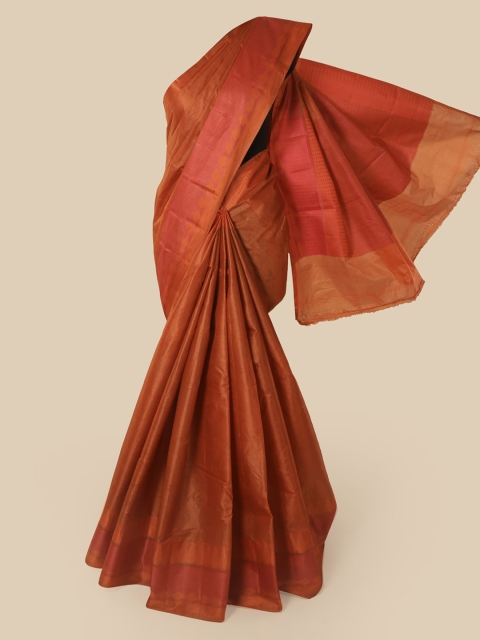 

Pothys Rust Brown & Pink Pure Silk Solid Tussar Saree