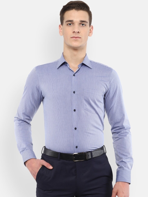 

Van Heusen Men Blue Slim Fit Self-Design Pure Cotton Semiformal Shirt