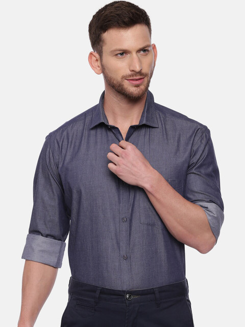 

CROYDON Men Blue Regular Fit Solid Semiformal Shirt