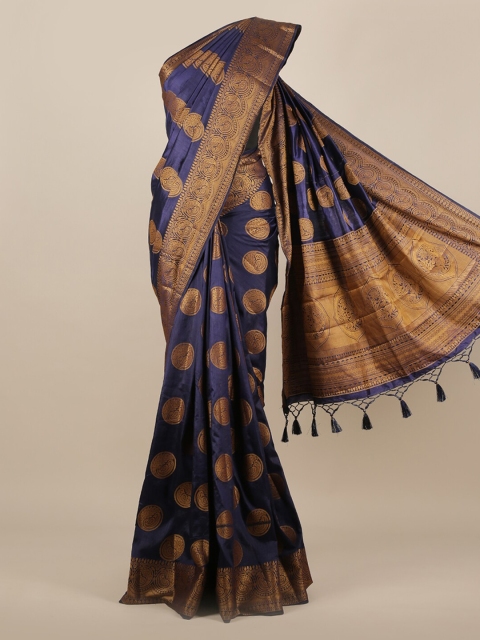 

Pothys Navy Blue & Gold-Toned Jute Silk Woven Design Saree