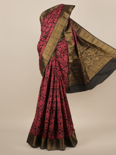 

Pothys Black & Pink Jute Silk Printed Saree