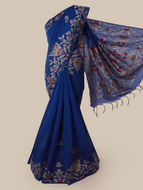 

Pothys Blue Solid Jute Silk Saree