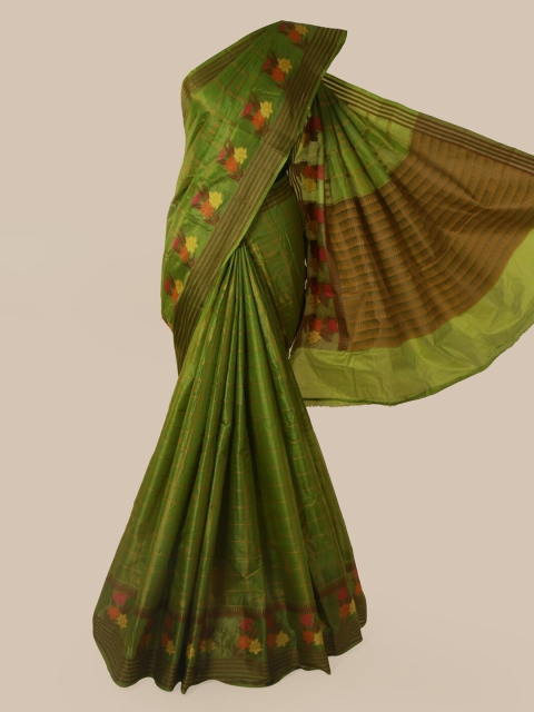 

Pothys Green Pure Silk Checked Tussar Saree