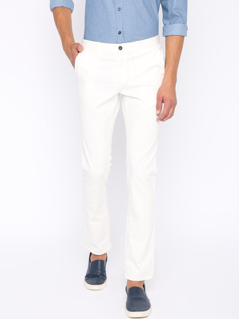 

Basics Men White Tapered Fit Solid Regular Trousers