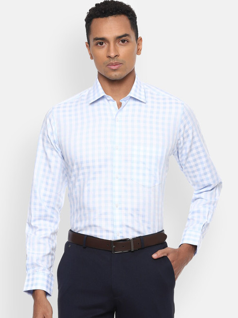 

Van Heusen Men Blue Regular Fit Checked Pure Cotton Formal Shirt