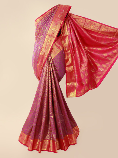 

Pothys Purple & Gold-Toned Pure Silk Woven Design Kanjeevaram Saree