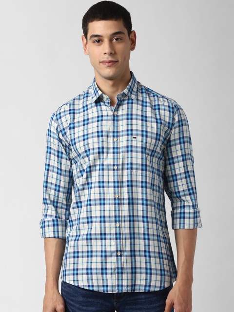 

Peter England Casuals Men Blue & Off-White Slim Fit Checked Casual Shirt