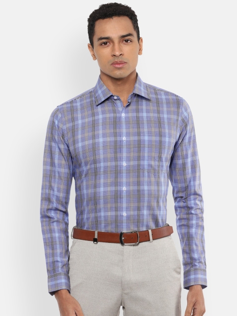 

Van Heusen Men White & Blue Slim Fit Checked Pure Cotton Formal Shirt