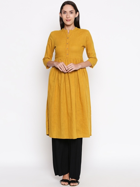 

People Women Mustard Solid A-Line Kurta