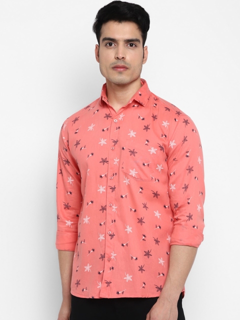 

Routeen Men Coral & White Slim Fit Printed Casual Shirt
