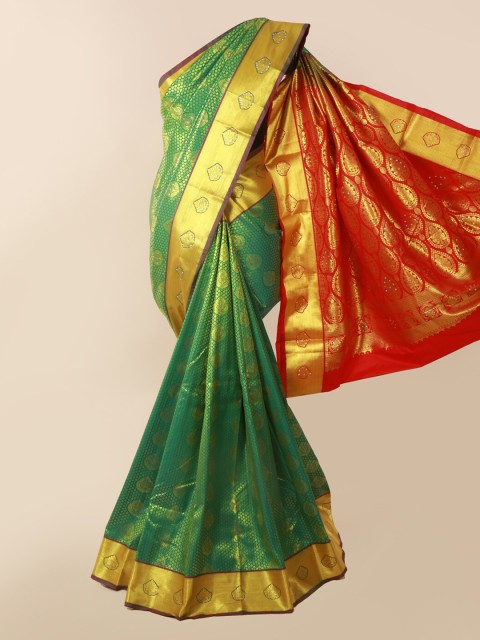 

Pothys Green & Red Pure Silk Woven Design Kanjeevaram Saree