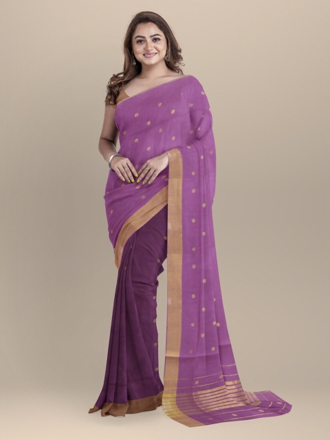 

APCO Lavender & Gold-Toned Cotton Blend Woven Design Venkatgiri Saree