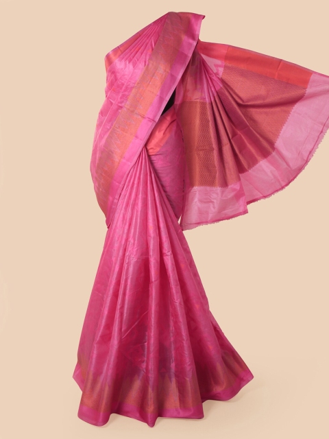 

Pothys Pink Pure Silk Solid Tussar Saree