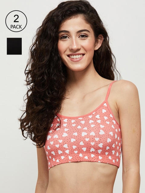 

max Pack of 2 Coral & Black Printed Camisoles