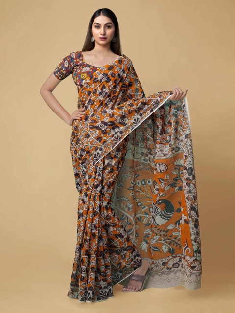

Unnati Silks Orange Pure Cotton Printed Kota Saree