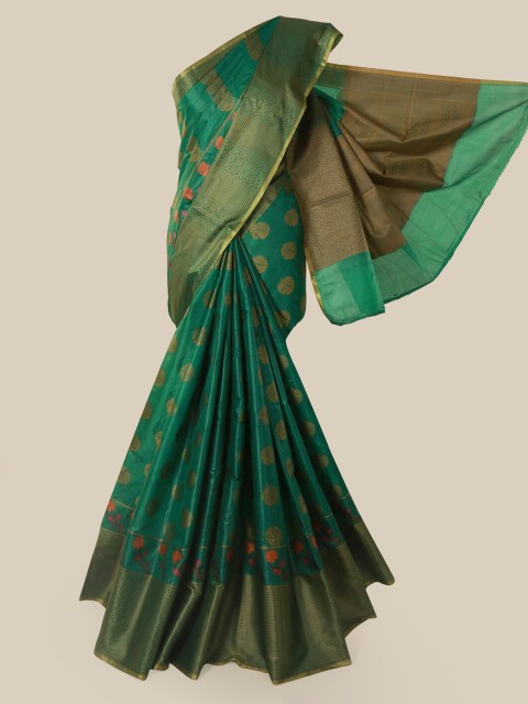

Pothys Green & Orange Pure Silk Woven Design Tussar Saree