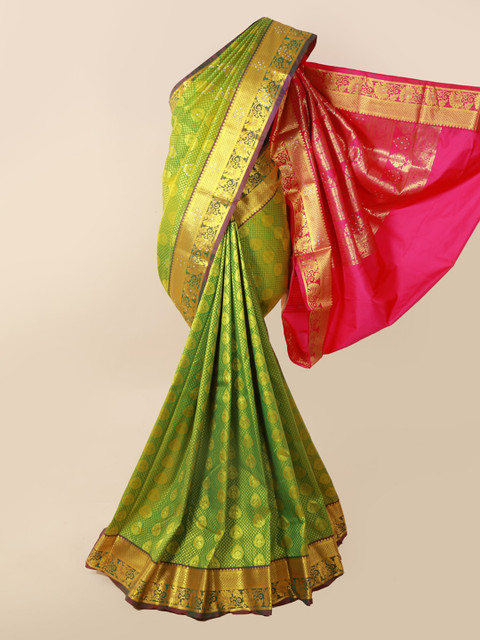 

Pothys Green & Gold-Toned Pure Silk Woven Design Kanjeevaram Saree