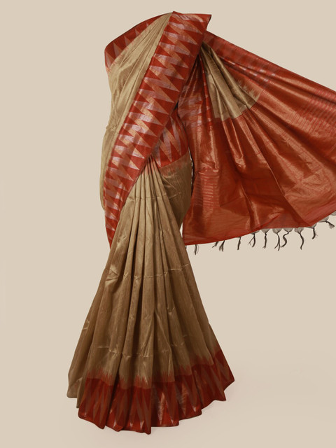 

Pothys Brown & Red Jute Silk Solid Saree