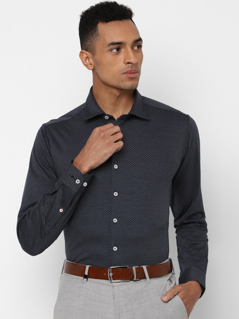 

SIMON CARTER LONDON Men Navy Blue & White Slim Fit Self Design Casual Shirt