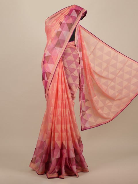 

Pothys Pink Printed Poly Chiffon Saree