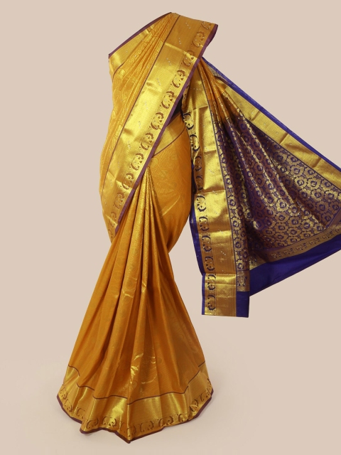 

Pothys Mustard & Gold-Toned Pure Silk Woven Design Kanjeevaram Saree