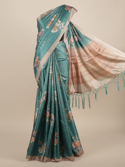 

Pothys Green & Off-White Jute Silk Printed Saree