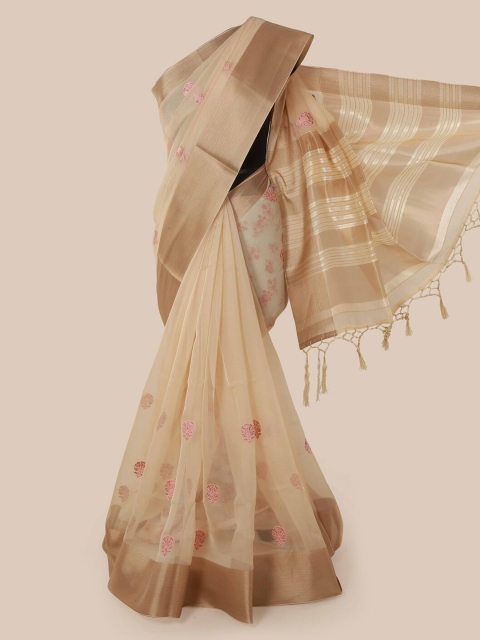 

Pothys Cream-Coloured Embroidered Organza Saree