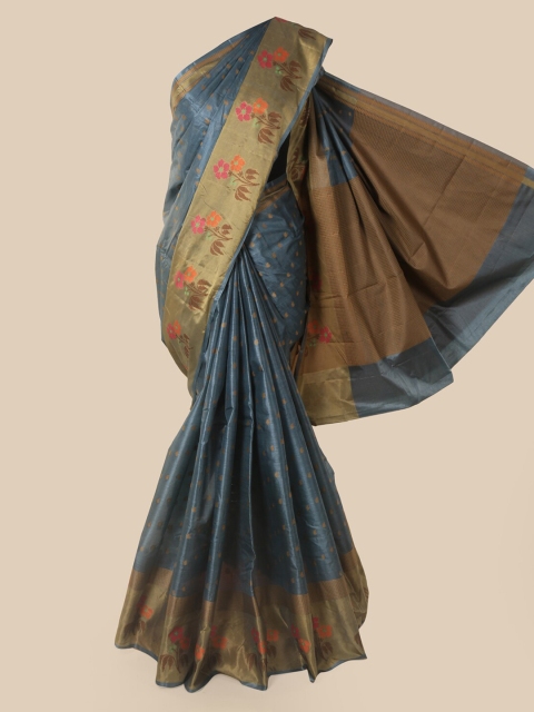 

Pothys Grey & Gold-Toned Pure Silk Woven Design Tussar Saree