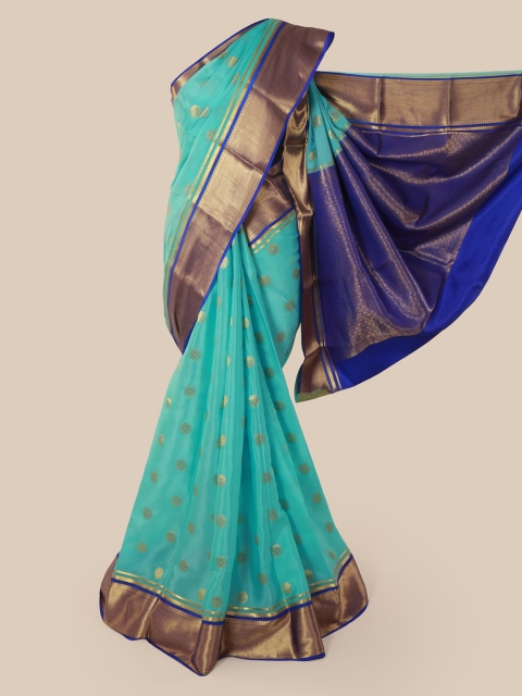 

Pothys Blue & Sea Green Pure Silk Woven Design Mysore Silk Saree