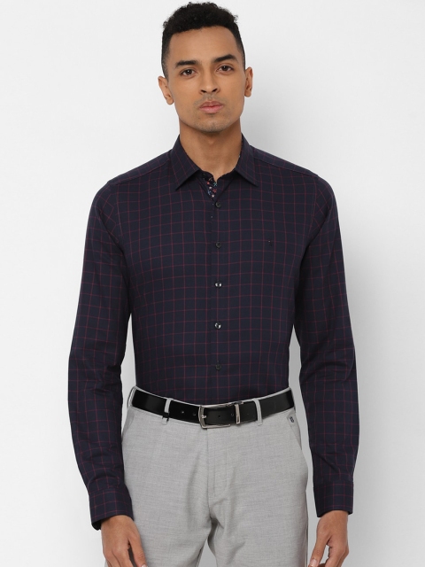 

SIMON CARTER LONDON Men Navy Blue & Red Slim Fit Checked Formal Shirt