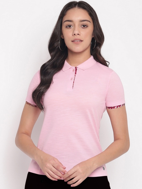 

Miss Grace Women Pink Solid Polo Collar T-shirt
