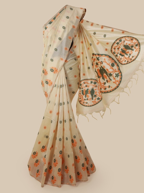 

Pothys Cream-Coloured Printed Jute Silk Saree
