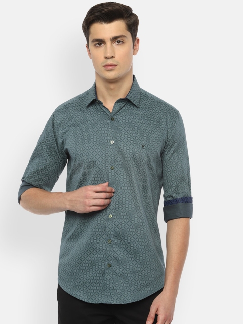 

V Dot Men Grey Slim Fit Printed Pure Cotton Casual Shirt