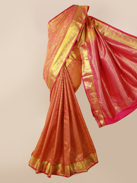 

Pothys Peach-Coloured & Pink Pure Silk Woven Design Kanjeevaram Saree